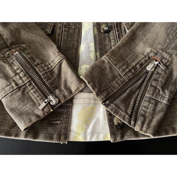 THEORY Brown Crop Denim Jacket w/Zip Cuff Ladies sz P - Picture 4 of 7